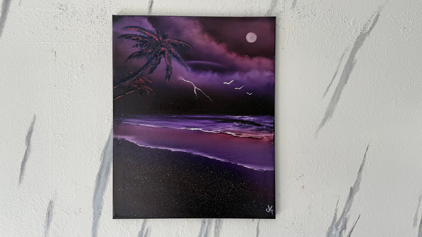 Painting #1974 - 16x20" Canvas - UFO Purple Seascape painted 8-2-25