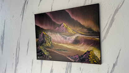 Painting #1983 - 18x24" Canvas - Aurora Mountain Seascape painted 8-8-25