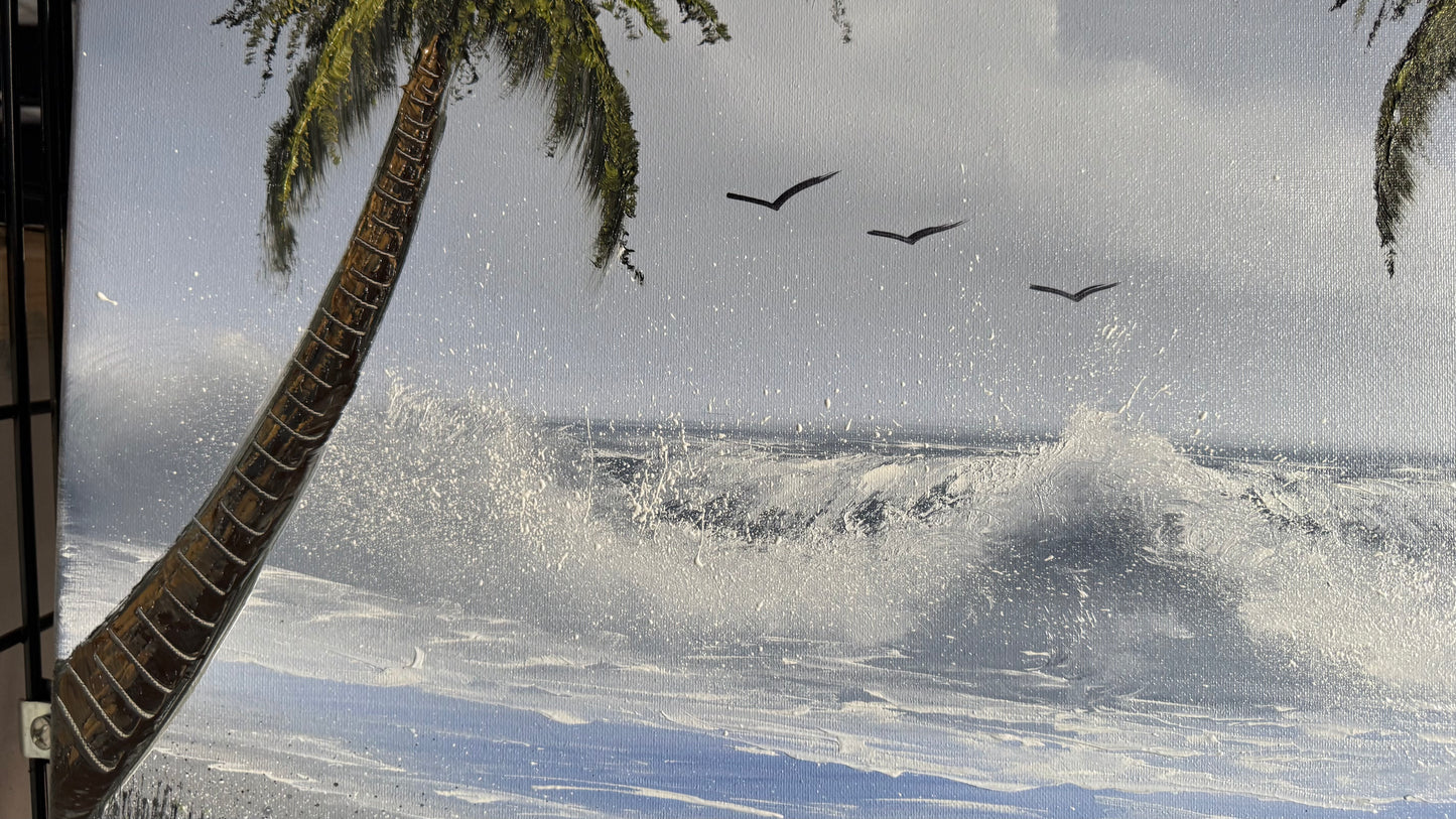 Painting #2040 - 18x24" Canvas - Tropical Seascape with Beachwood Frame included painted 9-6-25