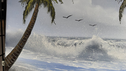 Painting #2040 - 18x24" Canvas - Tropical Seascape with Beachwood Frame included painted 9-6-25