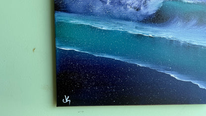 Painting #2017 - 16x20" Canvas - Aurora Mountain Seascape painted 8-24-25