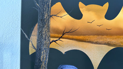 Painting #2048 - 16x20" Canvas - BAT Halloween Landscape painted 9-11-25