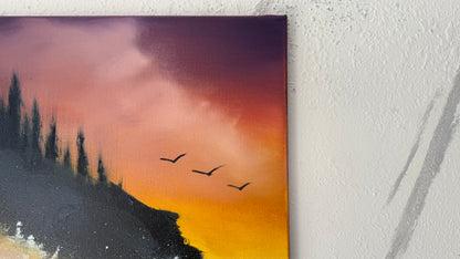 Painting #1975 - 16x20" Canvas - Sunset Oregon Coast Seascape painted 8-3-25