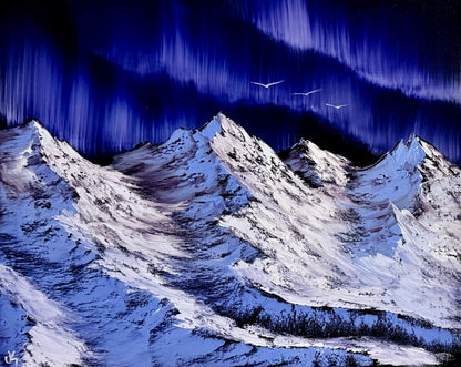 Painting #2322 - 16x20" Canvas - Northern Lights Mountain Landscape painted 3-7-26