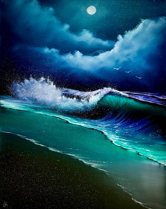 Painting #2127- 22x28" Canvas - Black Canvas Seascape painted 10-30-25