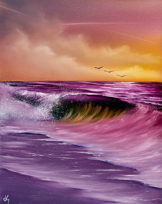 Painting #1655 - 16x20" Lavender Sunset Seascape painted 1/14/25