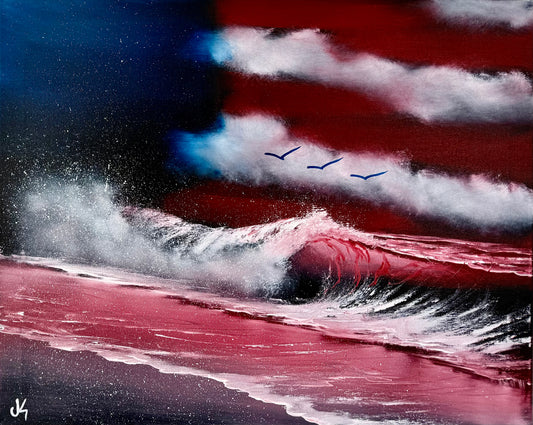 Painting #1922 - 16x20" Canvas - Seascape Flag-scape painted 7-4-25