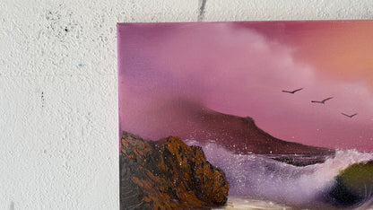 Painting #1994 - 16x20" Canvas - Rocky Sunset Seascape painted 8-14-25