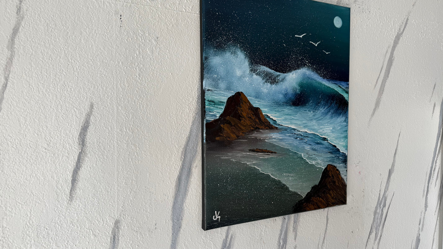 Painting #1988 - 16x20" Canvas - Crashing Wave Seascape painted 8-10-25