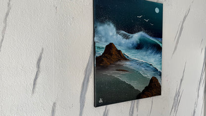Painting #1988 - 16x20" Canvas - Crashing Wave Seascape painted 8-10-25