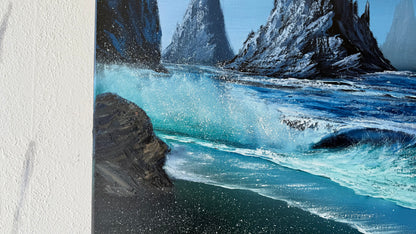 Painting #1956 - 22x28" Canvas - Rocky Seascape painted 7-24-25