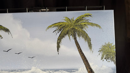 Painting #2040 - 18x24" Canvas - Tropical Seascape with Beachwood Frame included painted 9-6-25