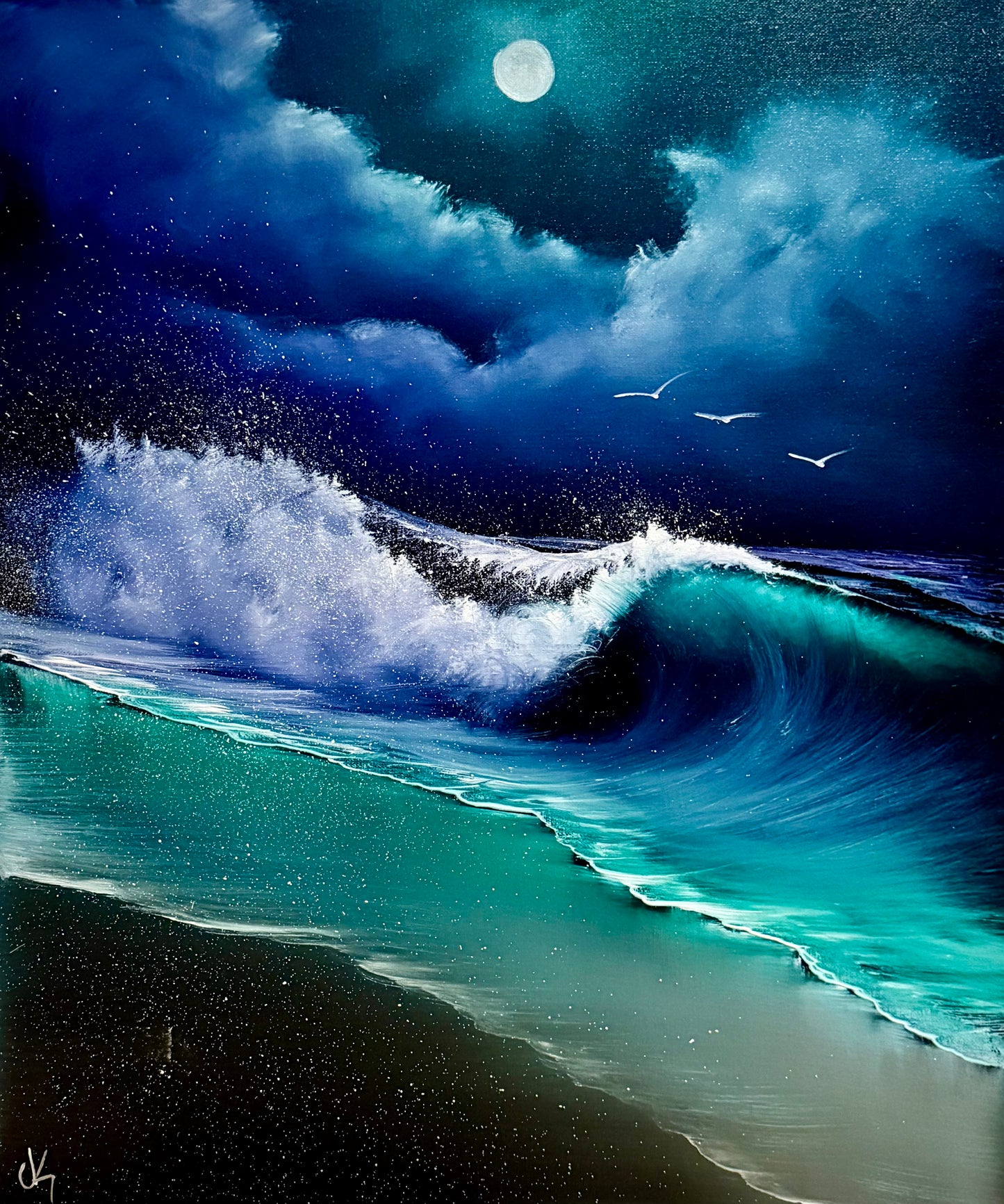 Painting #2141 - 20x24" Canvas - Crashing Wave Seascape painted 11-10-25