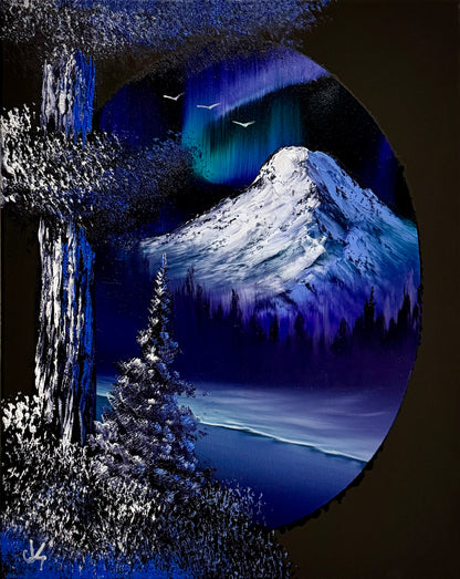 Painting #2033 - 16x20" Canvas - Northern Lights Seascape painted 9-1-25