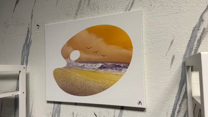 Painting #2044 - 16x20" Canvas - Sunset Seascape Palette Stencil painted 9-7-25