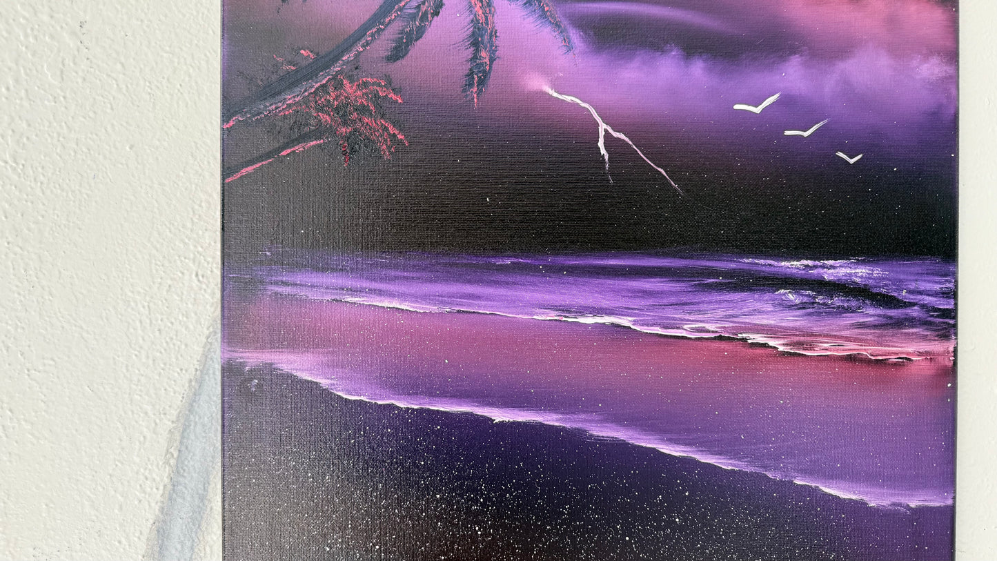 Painting #1974 - 16x20" Canvas - UFO Purple Seascape painted 8-2-25