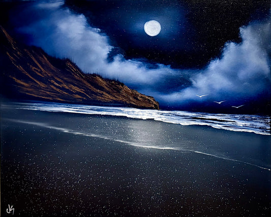 Painting #2297 - 16x20" Canvas - Night Seascape painted 2-21-26
