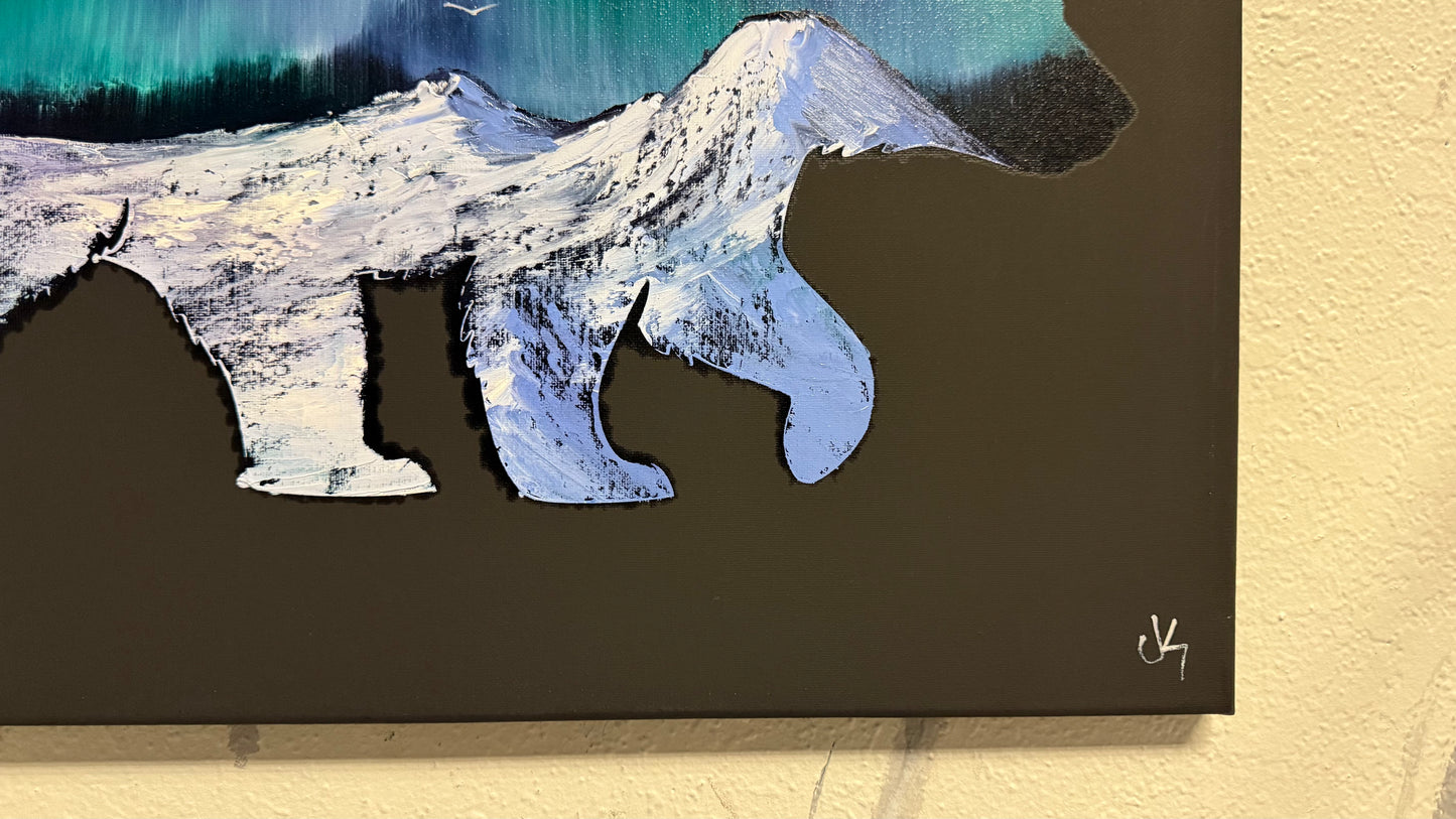 Painting #2030 - 16x20" Canvas - Grizzly Bear Landscape painted 8-30-25
