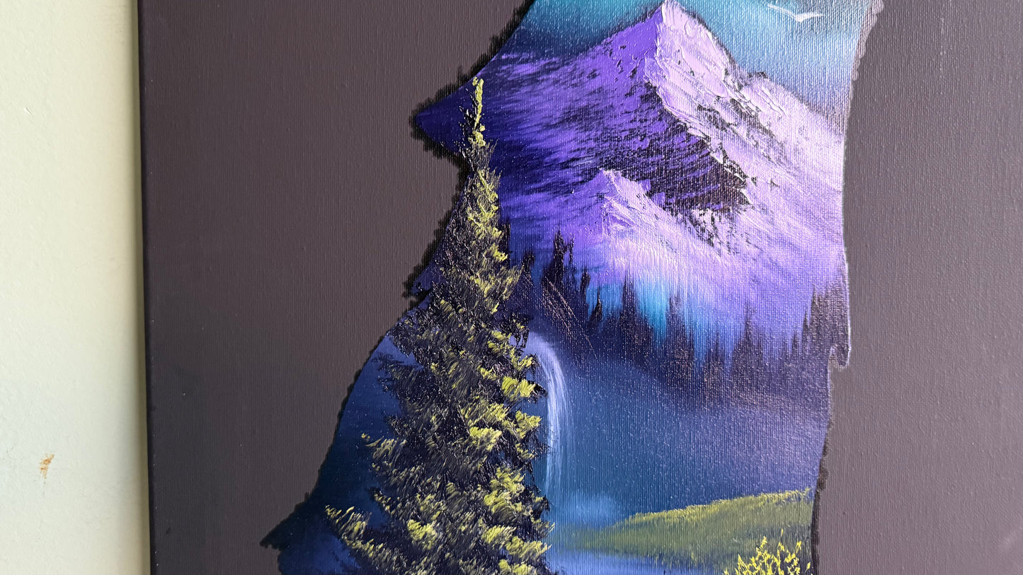 Painting #2012 - 16x20" Canvas - Wolf Stencil Landscape painted 8-22-25