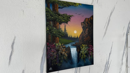 Painting #1979 - 16x20" Canvas - Sunset Waterfall painted 8-6-25