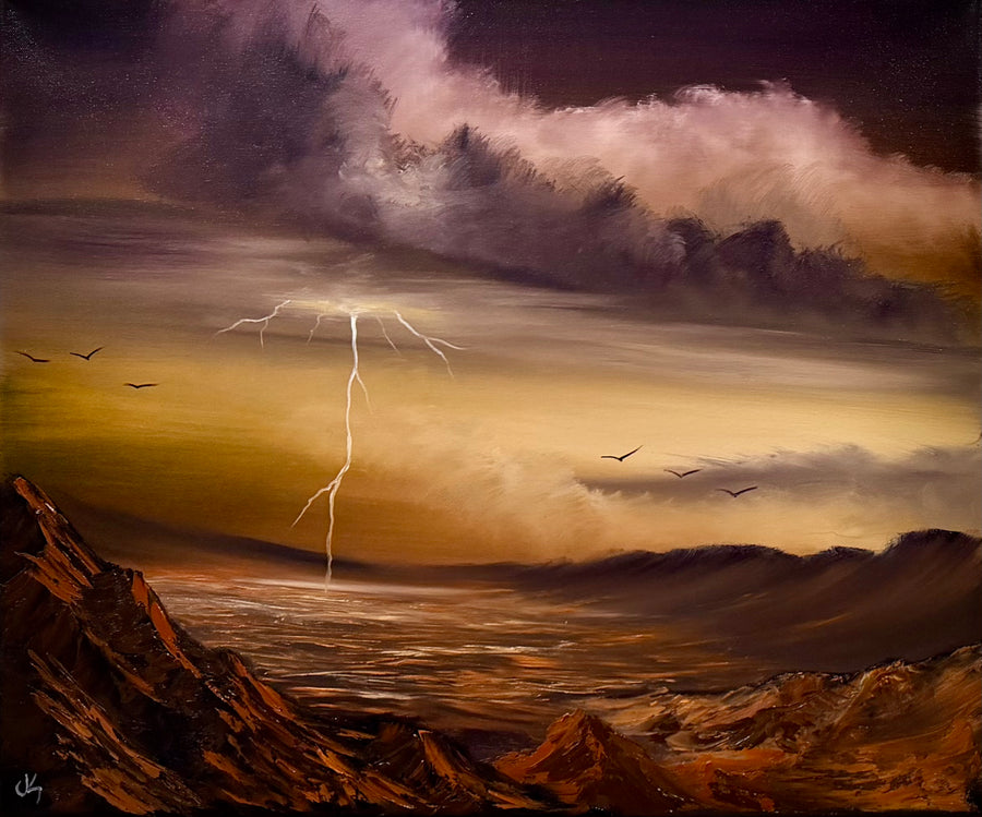 Painting #2634 - 20x24" Canvas - Sunset Mountain Landscape painted 10-2-26