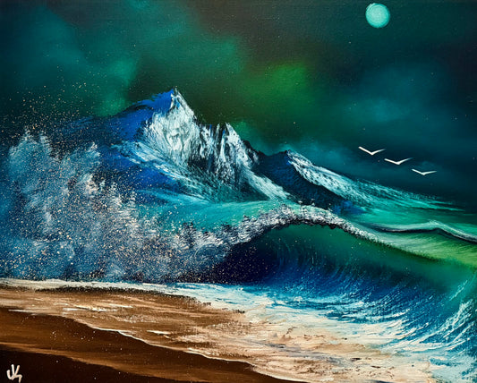 Painting #1569 - 16x20" Canvas - Mountain Seascape