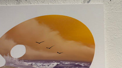 Painting #2044 - 16x20" Canvas - Sunset Seascape Palette Stencil painted 9-7-25