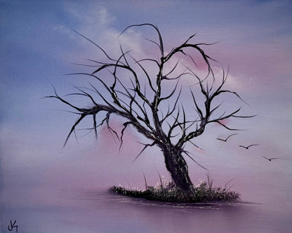 Painting #2179 - 16x20" Canvas - Solitary Tree Landscape painted 12-10-25