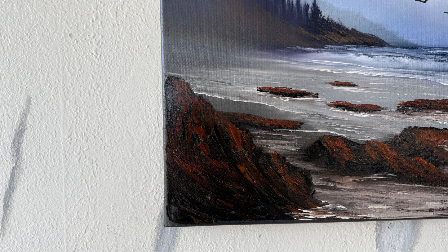 Painting #1993 - 16x20" Canvas - Rocky Oregon Coast Seascape painted 8-14-25
