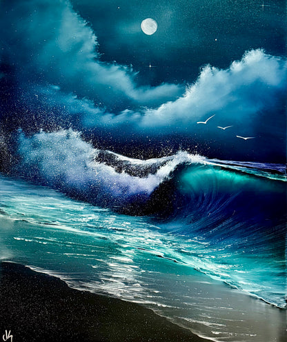 Painting #2135 - 20x24" Canvas - Crashing Wave Seascape painted 11-6-25