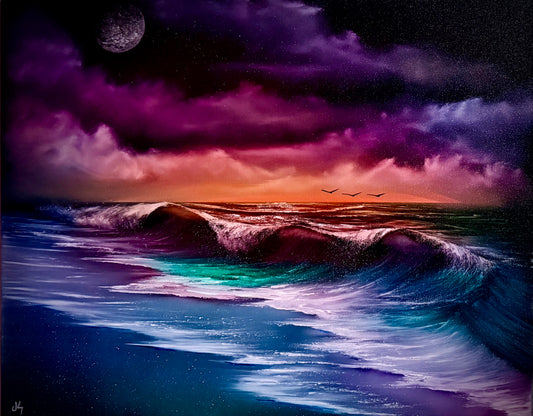 Painting #1640 - 18x24" Standard Black Canvas - Rough Seascape painted 1-6-25