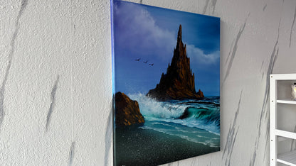 Painting #1957 - 20x24" Canvas - Rocky Seascape painted 7-24-25