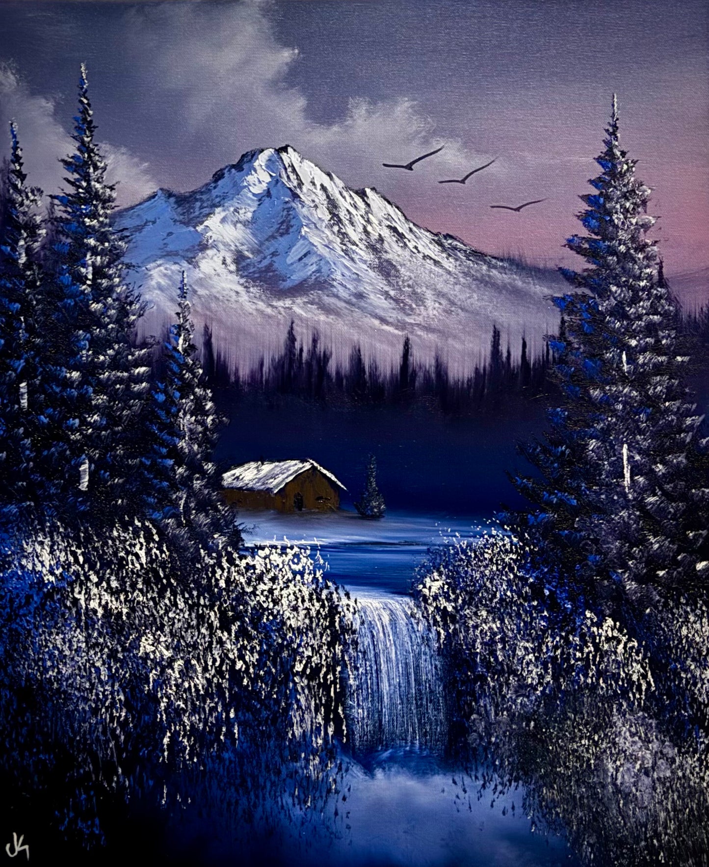 Painting #2161 - 20x24" Pro Series Canvas - Mt Hood Waterfall painted 11-28-25