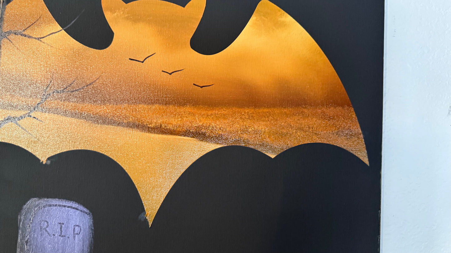 Painting #2048 - 16x20" Canvas - BAT Halloween Landscape painted 9-11-25