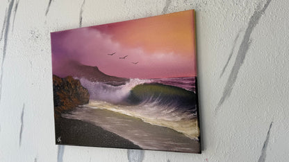 Painting #1994 - 16x20" Canvas - Rocky Sunset Seascape painted 8-14-25