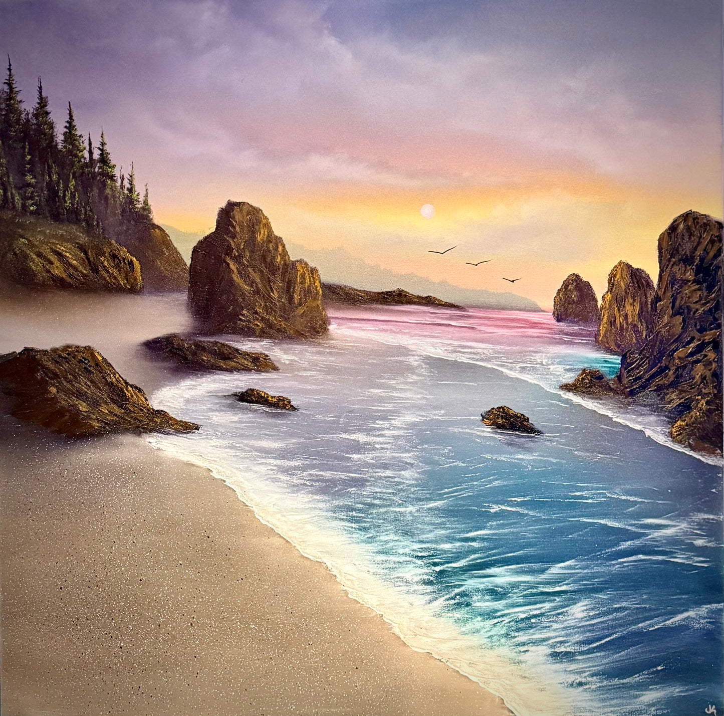 Painting #2268 - 36x36" Pro Series Canvas - Sunset Seascape painted 2-2-26