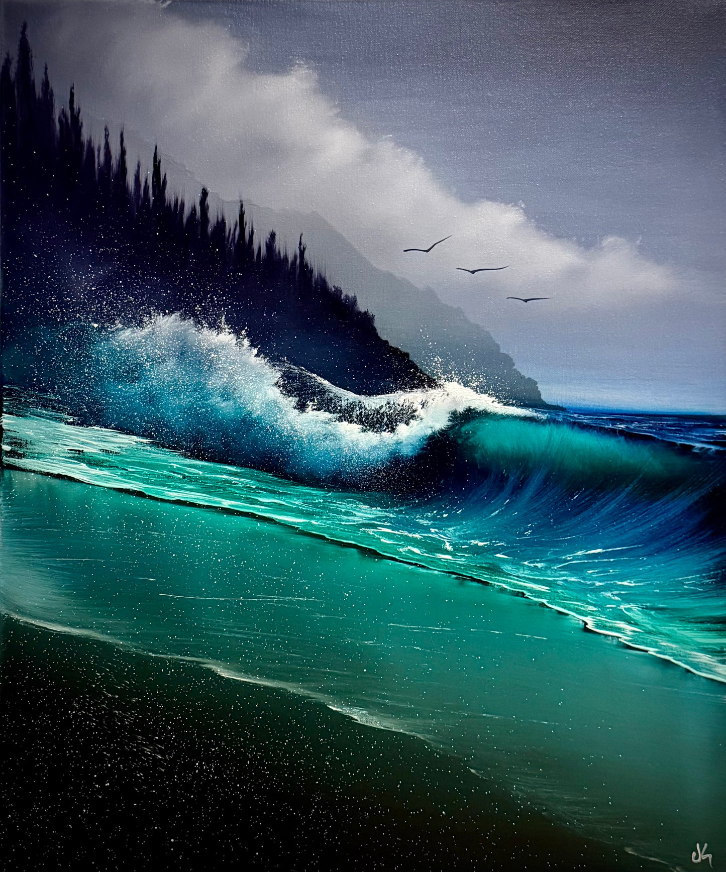 Painting #2129 - 20x24" Canvas - Pacific Coast Seascape painted 11-1-25