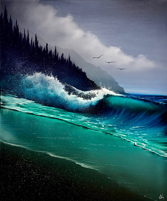 Painting #2129 - 20x24" Canvas - Pacific Coast Seascape painted 11-1-25