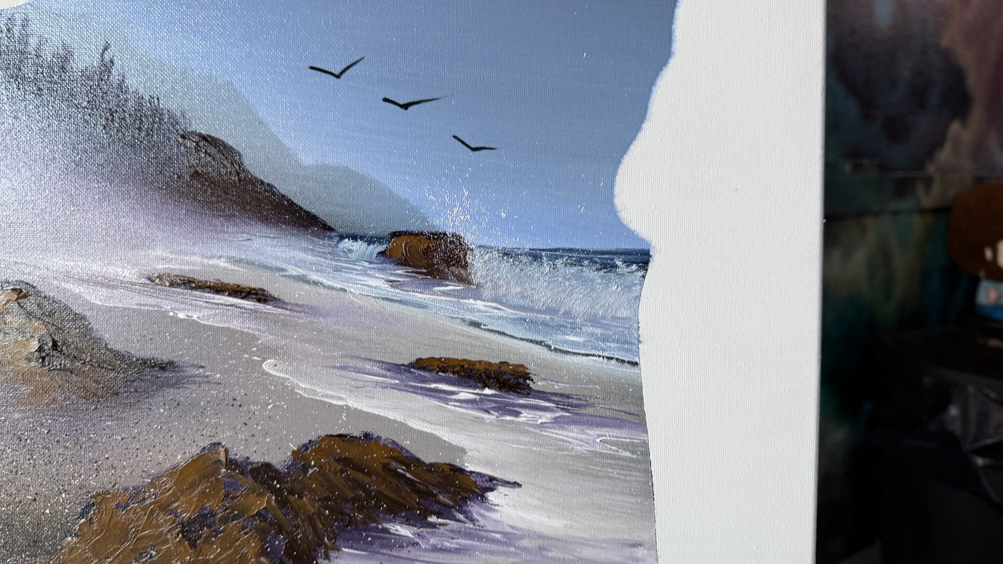 Painting #2032 - 16x20" Canvas - Oregon Coast Seascape on Oregon Stencil painted 9-1-25