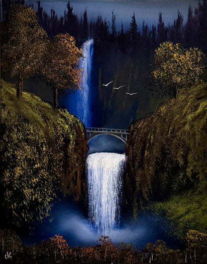 Painting #2320 - 16x20" Canvas - Multnomah Falls Waterfall painted 3-6-26