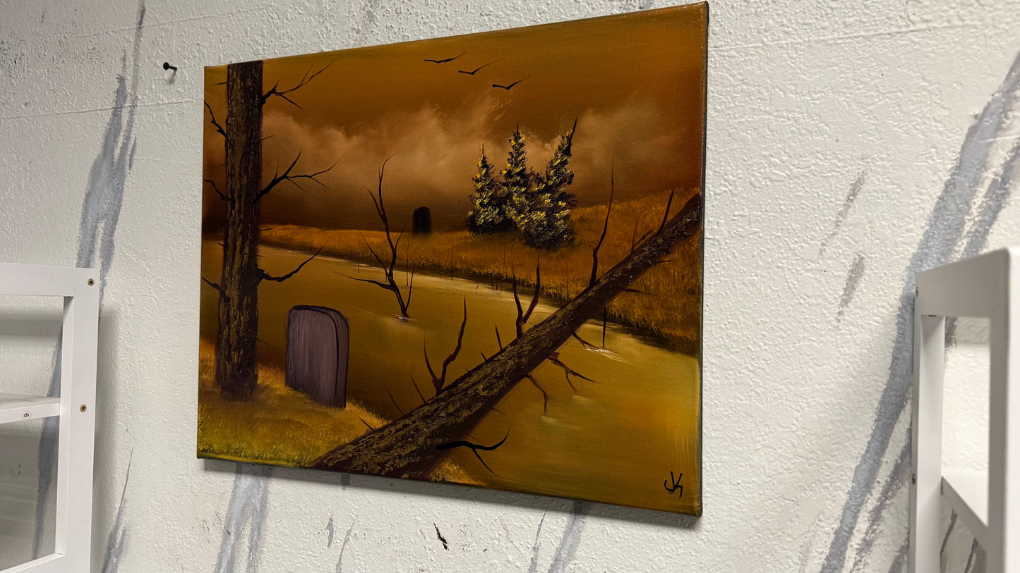 Painting #2051 - 16x20" Canvas - Halloween Landscape painted 9-12-25