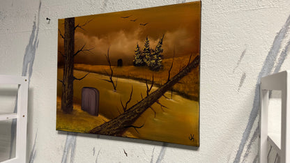 Painting #2051 - 16x20" Canvas - Halloween Landscape painted 9-12-25