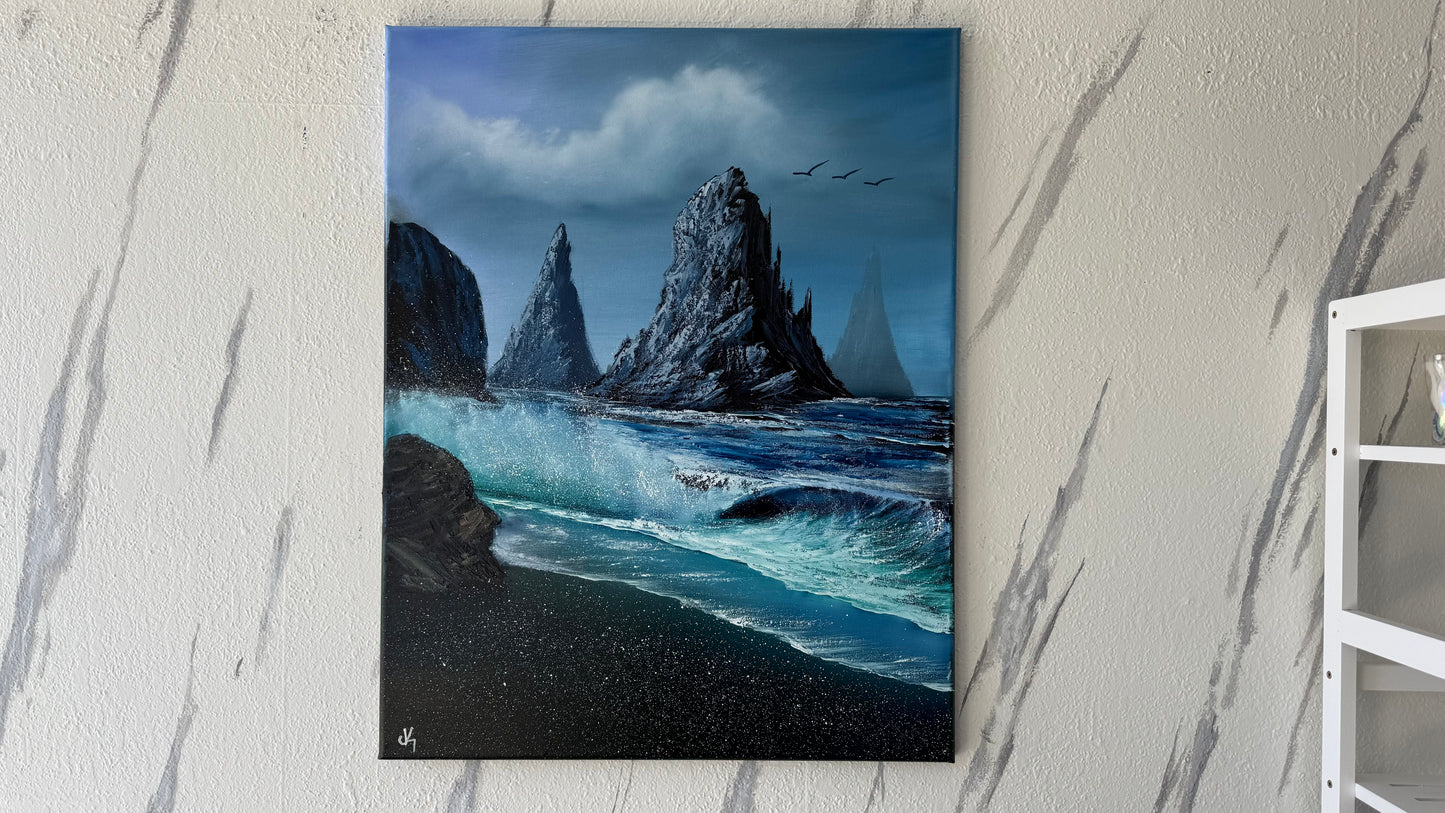 Painting #1956 - 22x28" Canvas - Rocky Seascape painted 7-24-25