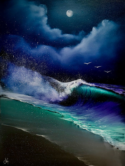 Painting #2132- 18x24" Canvas - Night Seascape painted 11-2-25