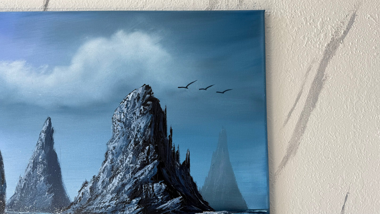 Painting #1956 - 22x28" Canvas - Rocky Seascape painted 7-24-25