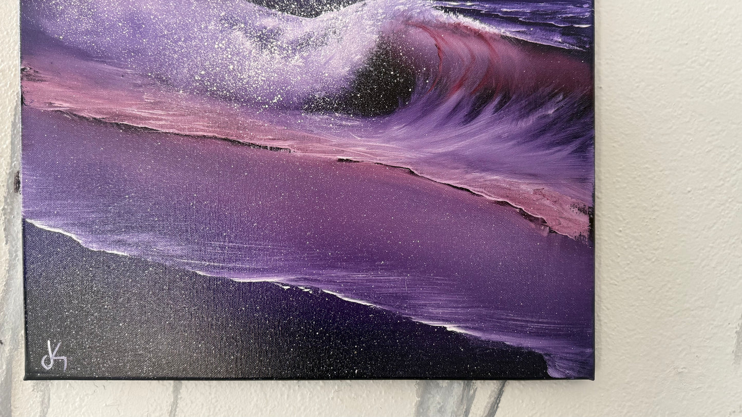 Painting #2031 - 16x20" Canvas - Aurora Mountain Seascape painted 8-31-25