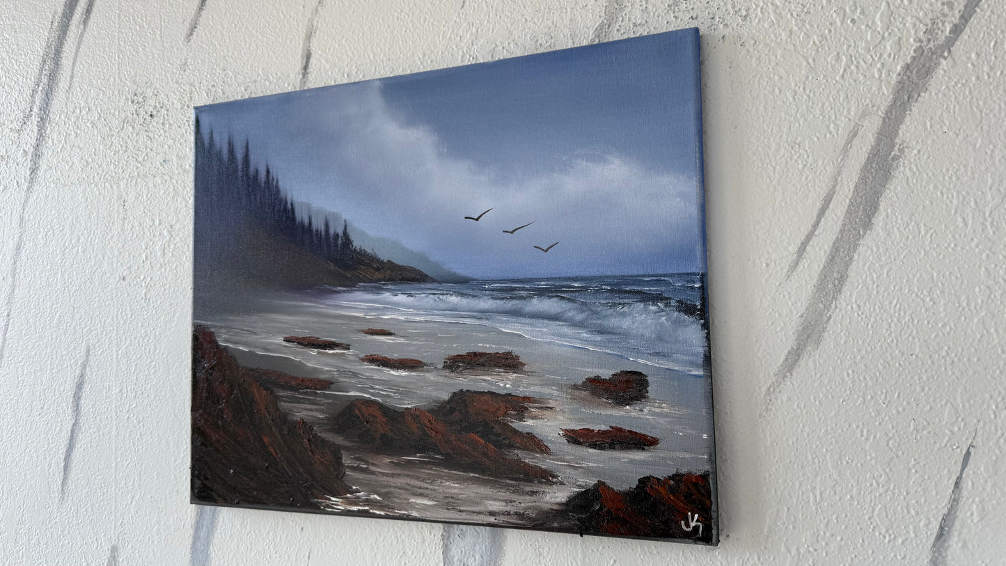 Painting #1993 - 16x20" Canvas - Rocky Oregon Coast Seascape painted 8-14-25