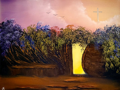 Painting #2375 - 18x24" Canvas - Easter Resurrection Tomb painted 4-5-26