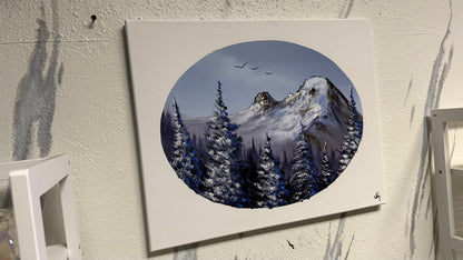 Painting #2026 - 16x20" Canvas - Mt Hood Landscape Oval painted 8-29-25