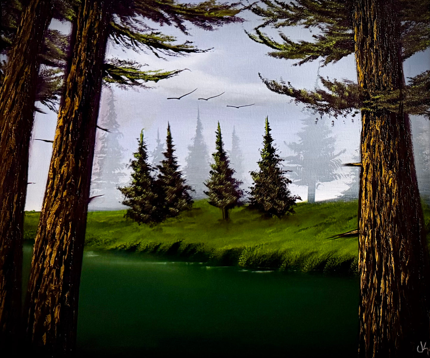 Painting #2312 - 20x24" Canvas - River Landscape painted 2-28-26